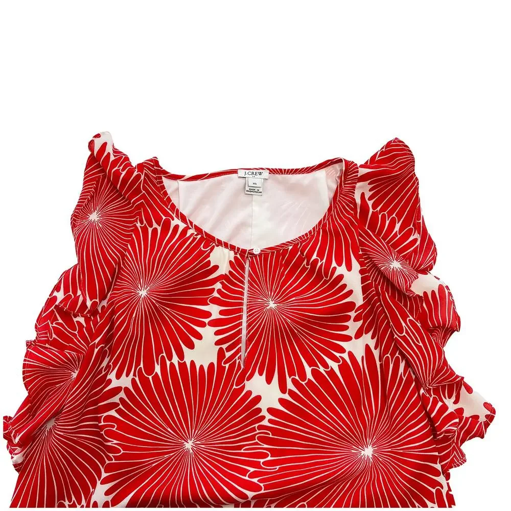 J Crew Floral Mini Dress Women XS Red Orange Flutter Sleeve Summer Wedding Guest